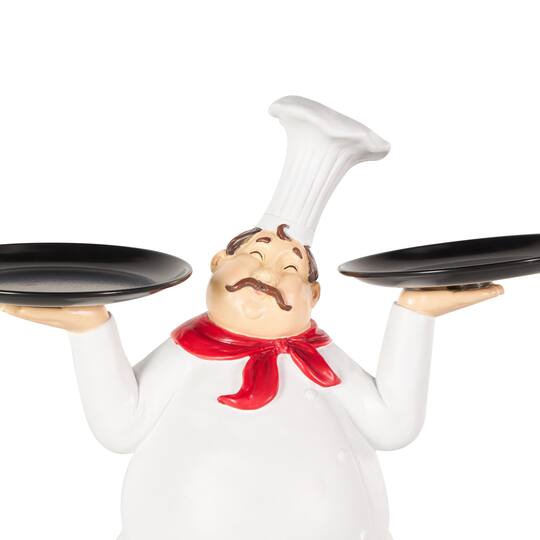 16.25" White Polystone Chef Kitchen Decorative Sculpture with Black Trays